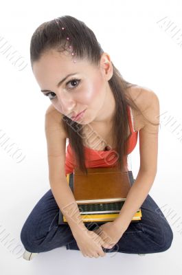 high angle view of student with books
