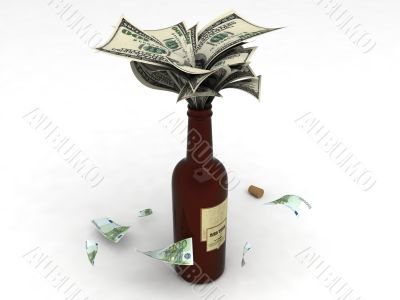 money in a wine bottle