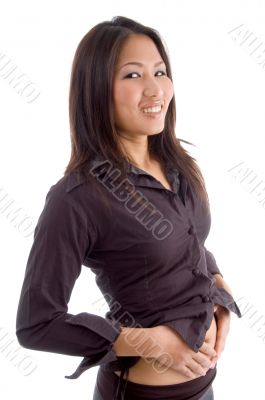 side view of smiling young woman