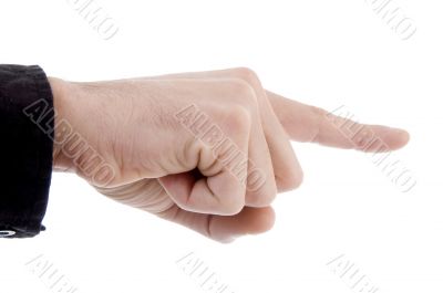 pointing hand of man