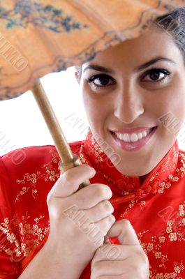 female posing with umbrella