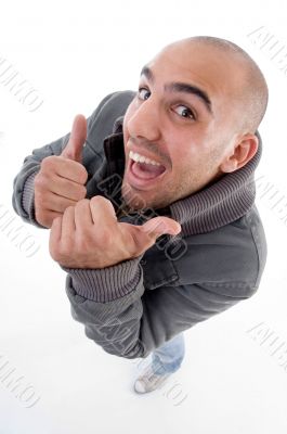 happy man showing thumbs up