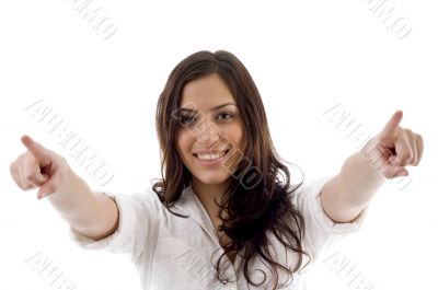pretty woman pointing