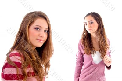 beautiful girls standing in front of camera