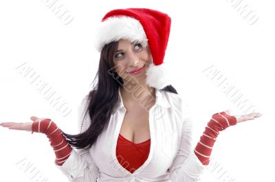 smiling woman wearing christmas hat