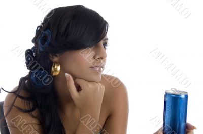 side view of girl with can
