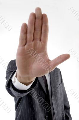young man showing stopping gesture