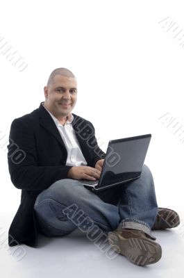 experienced businessman working on laptop