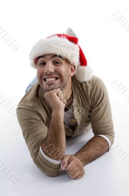 happy man wearing christmas hat
