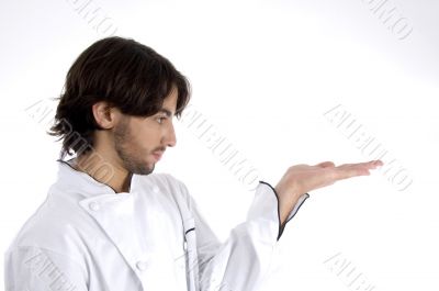 young chef looking his palm