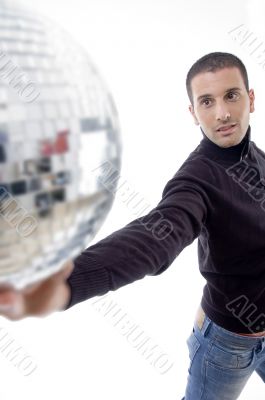 man holding disco ball