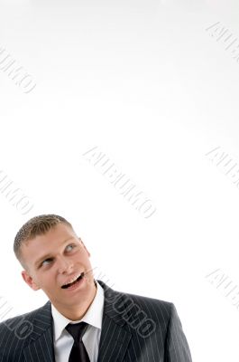 close up view of young executive looking sideways