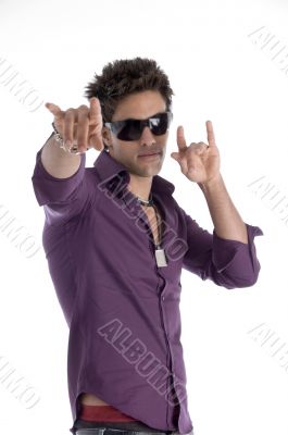 male showing hand gestures