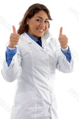 female doctor showing successful sign