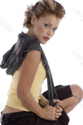 sitting attractive woman looking at you