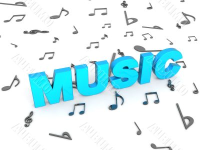 three dimensional blue rendered music text