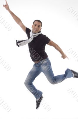 young male leaps in air