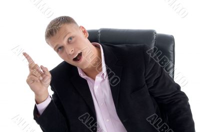sitting manager indicating upward