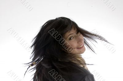 woman with fluttering hair