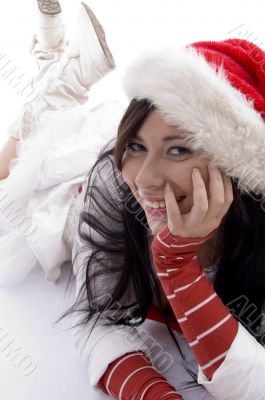 smiling beautiful woman wearing christmas hat