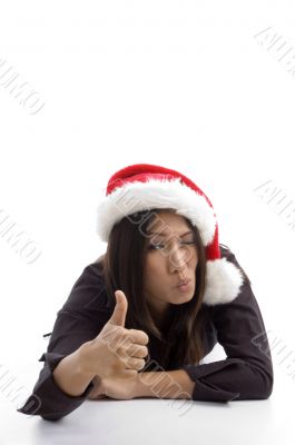 christmas celebrating female showing thumbs up