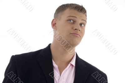 portrait of businessman looking upward