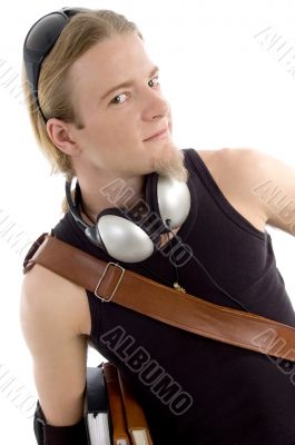 smart student with books and headphones