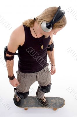 handsome man enjoying music