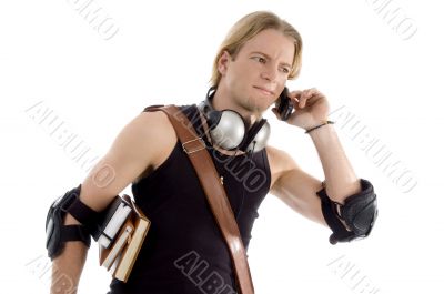 handsome student talking on cell phone