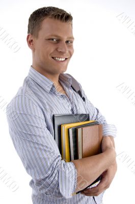happy male holding books