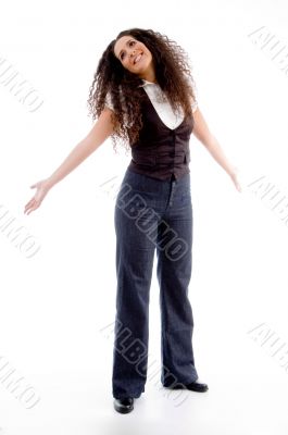 pretty female posing in front of camera