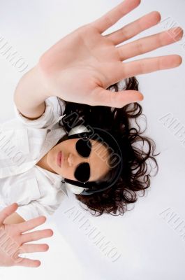 pretty caucasian woman enjoying music