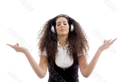 latin american female enjoying music