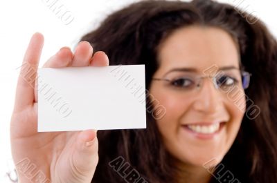 businesswoman showing business card