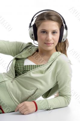 attractive female enjoying music