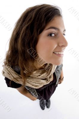 high angle view of smiling young woman