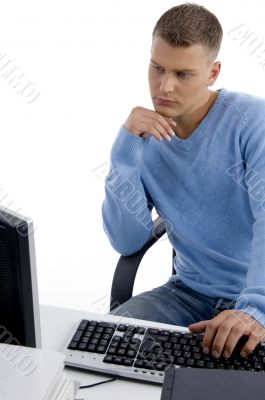 man looking at computer