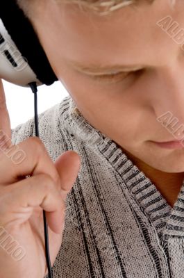 close up of man with headphone