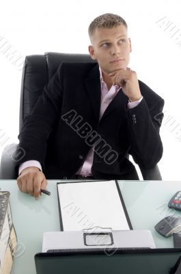 young manager looking upward