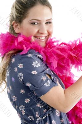 side pose of woman with stole