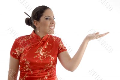 side pose of woman with folded hands