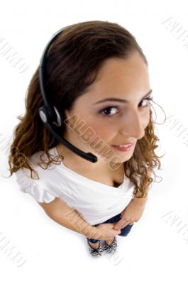 high angle view of call center female