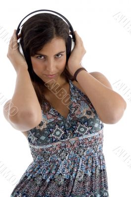 young female with headphone