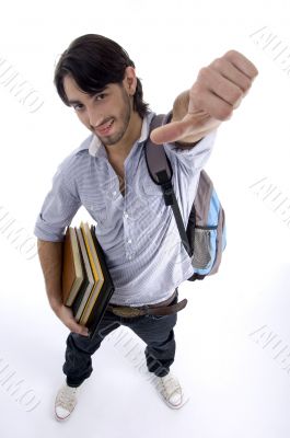 aerial view of student showing thumb