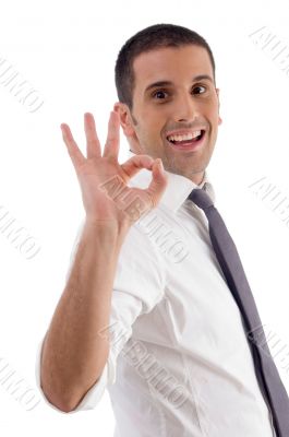 smiling professional man showing ok gesture