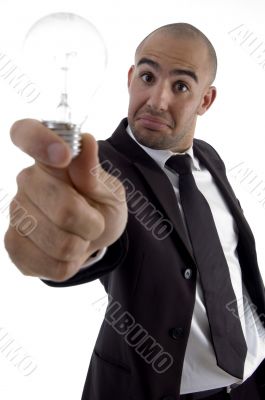 male showing electric bulb