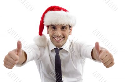 young man wearing christmas hat