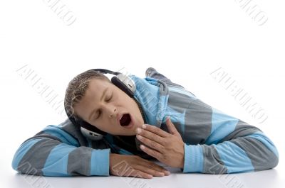 yawning man with headphone