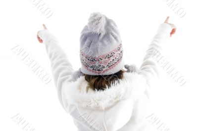girl pointing with both hands