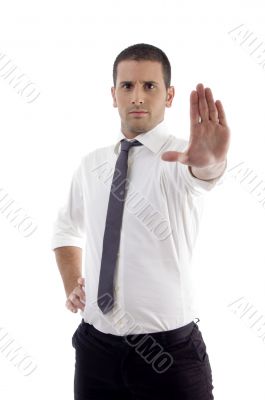 professional man showing stopping gesture